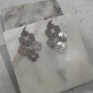 Intricate Silver Floral Dangle Earrings